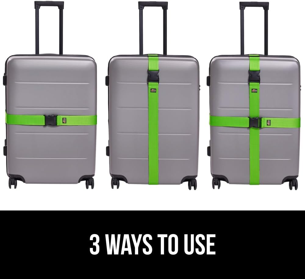 GORILLA GRIP Heavy Duty 8 Pack Adjustable Luggage Straps for Suitcases, Easy to Identify Travel Belt Connector Holds Suitcase Together, Extends Life of Bag, Strap Connects Two Bags, Accessories Green
