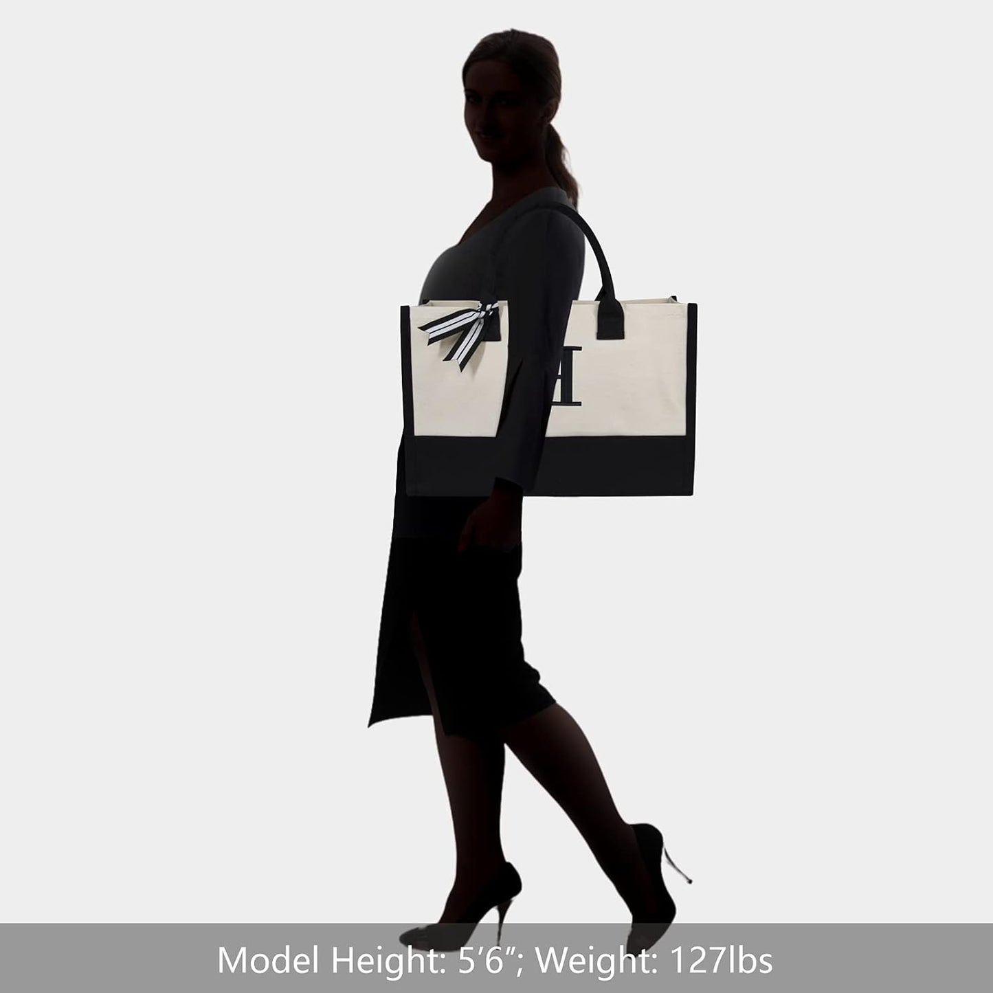 TOPDesign Embroidery Initial Canvas Tote Bag, Personalized Present Bag, Suitable for Wedding, Birthday, Beach, Holiday, is a Great Gift for Women, Mom, Teachers, Friends, Bridesmaids (Letter H)