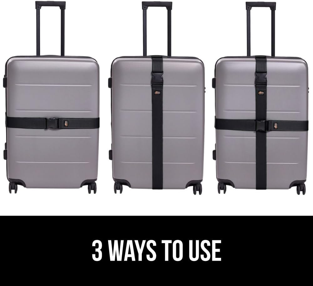 GORILLA GRIP Heavy Duty 4 Pack Adjustable Luggage Straps for Suitcases, Easy to Identify Travel Belt Connector Holds Suitcase Together, Extends Life of Bag, Strap Connects Two Bags, Accessories, Black
