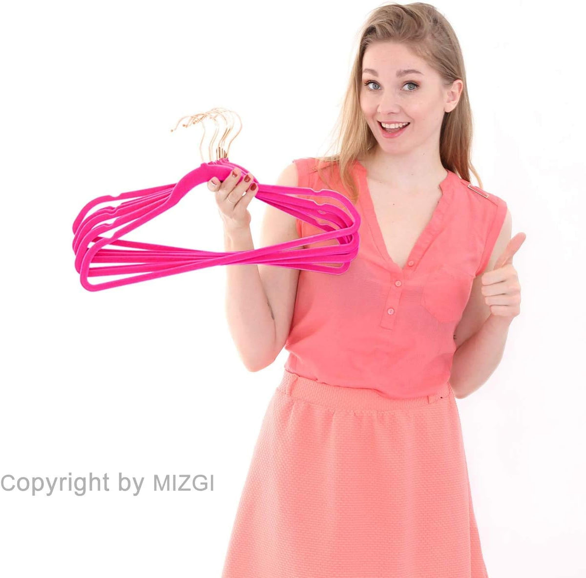 MIZGI Premium Velvet Hangers (Pack of 50) Heavyduty - Non Slip - Velvet Suit Hangers Pink - Copper/Rose Gold Hooks,Space Saving Clothes Hangers