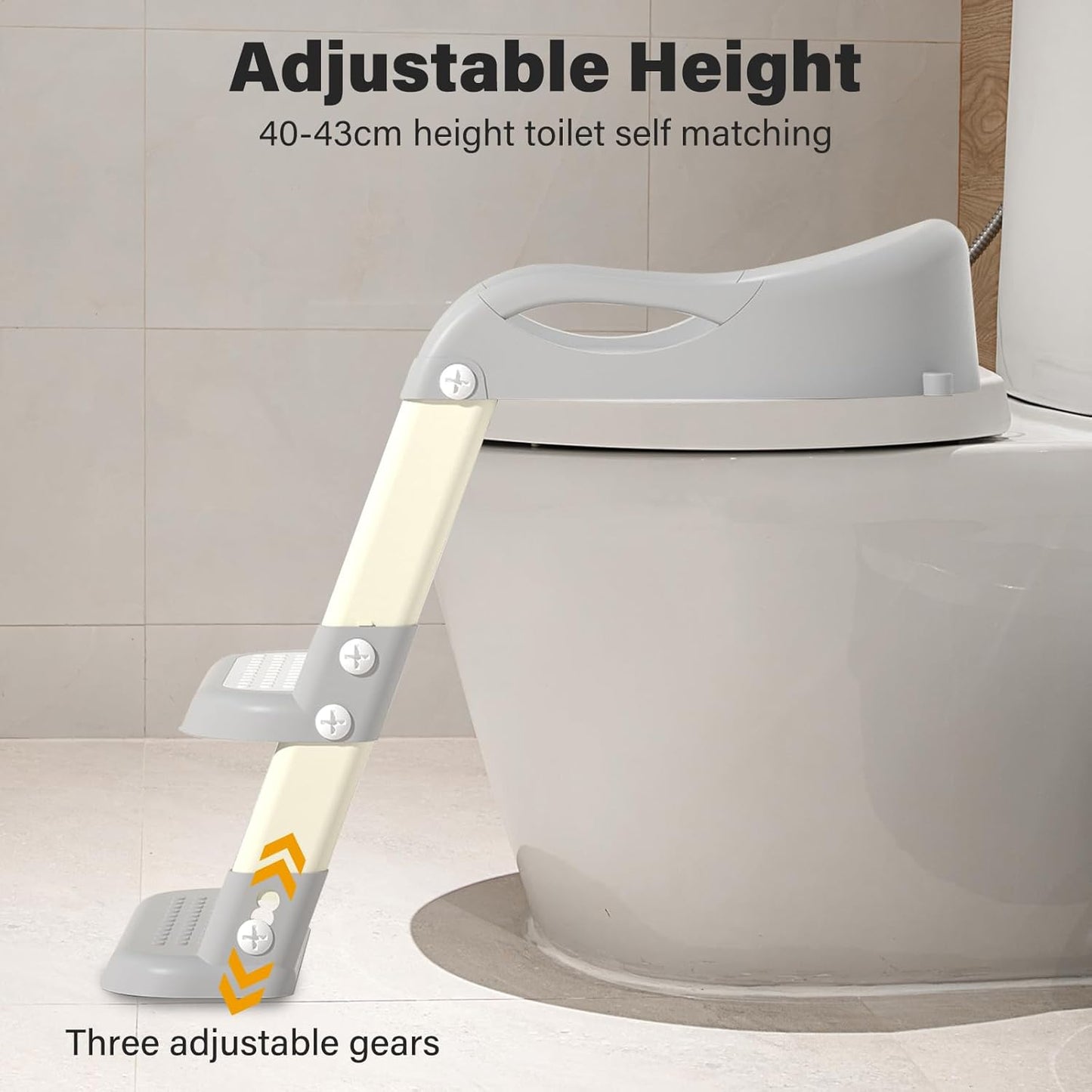 Potty Training Seat with Step Stool Ladder, Adjustable Foldable Potty Seat for Toilet with Anti-Slip Pads Ladder for Kids Boys Girls Toddlers - Grey