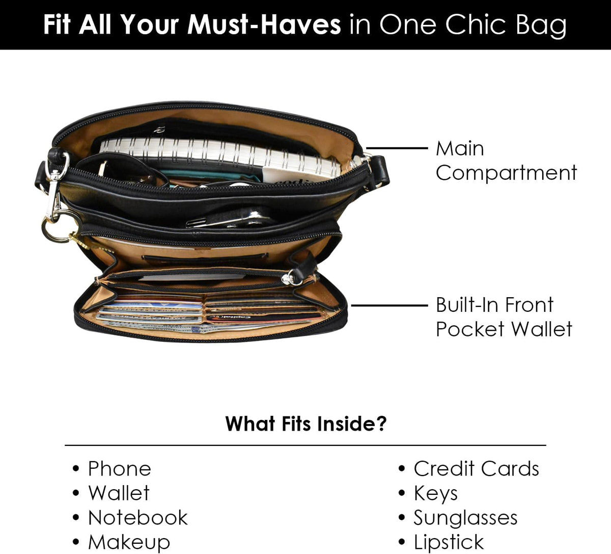 ili New York Genuine Leather Crossbody Bags for Women - Premium RFID Blocking Shoulder Bag Organizer with Adjustable Strap