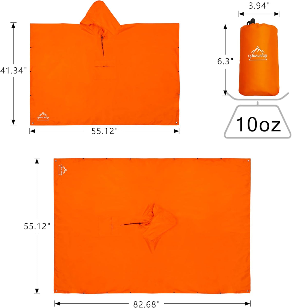 Coralrain Hooded Rain Poncho Lightweight Waterproof Unisex Raincoat Jacket with Pocket for Men Women Adult