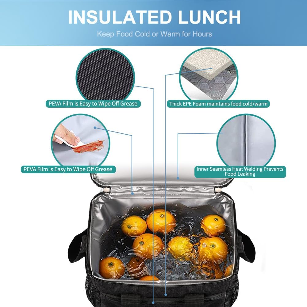 iknoe Large Foldable Cooler Bag, 8.5L Insulated Lunch Bag, Leakproof Lunch Cooler Tote with Multi-Bag Design Suitable for Beach, Picnic and Office Use, Black 15-Can