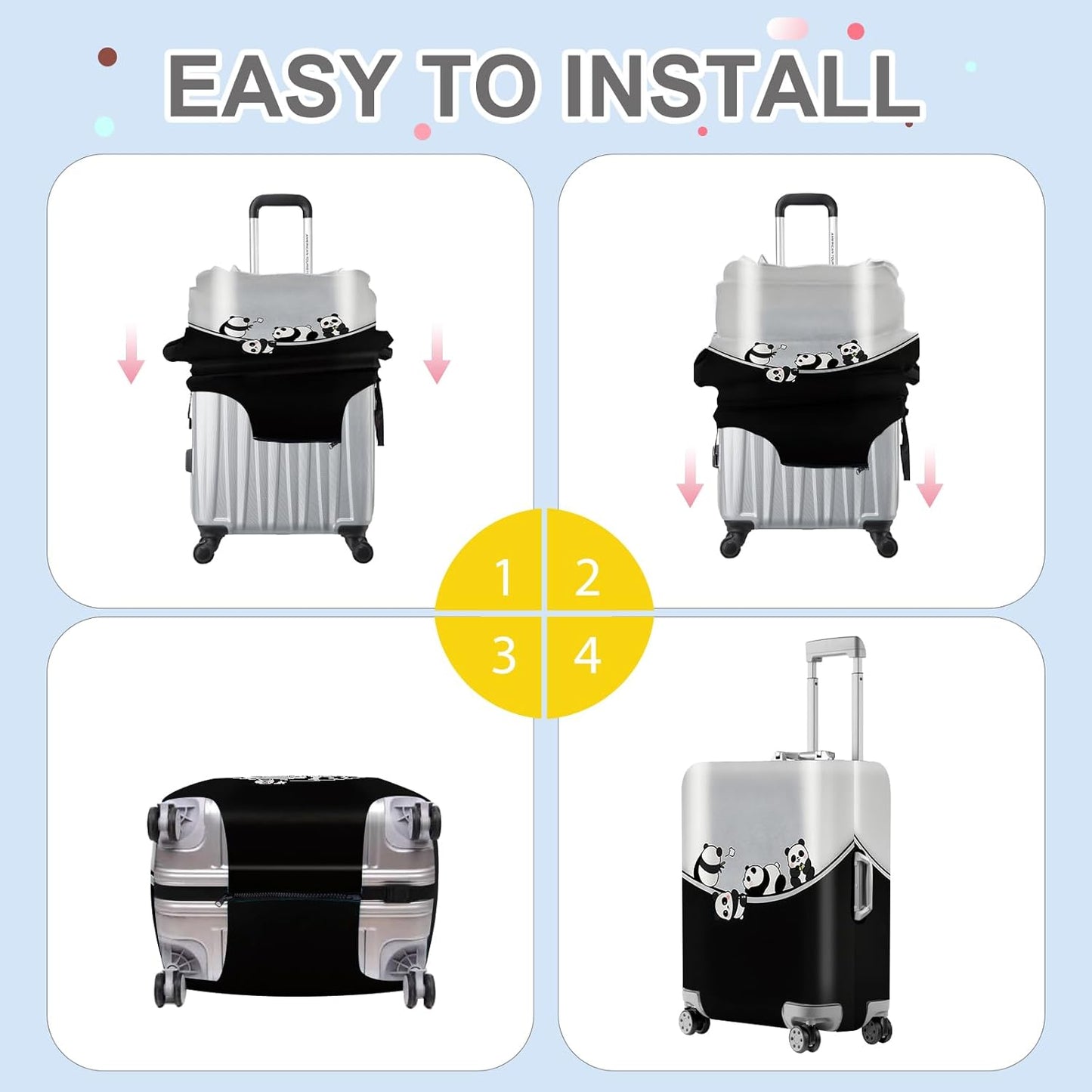 ANNA QUEEN Panda Family Luggage Cover, Cute Panda Design Suitcase Protector, Stretchable Washable Travel Sleeve for 24-26 Inch Luggage