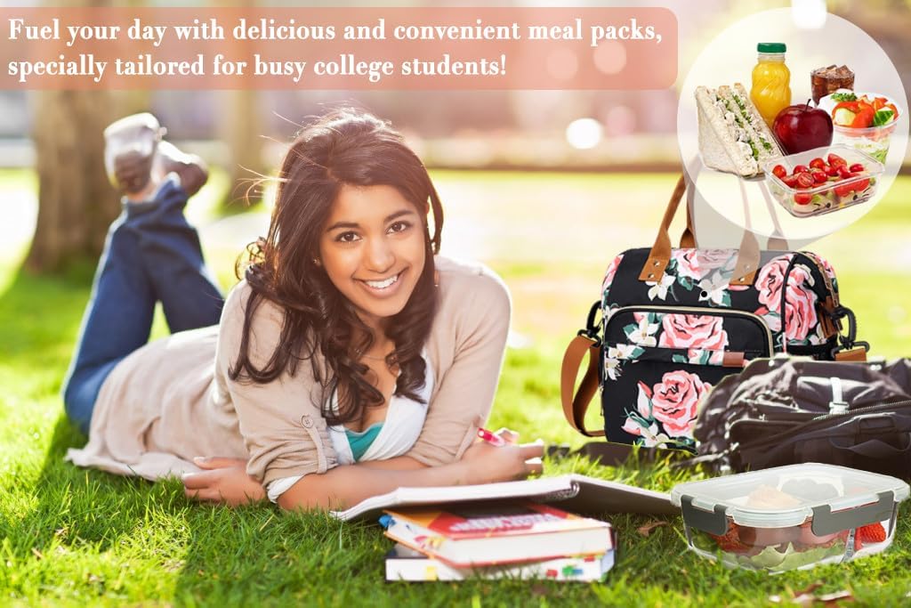 TuErCao Lunch Box for Women Adult Insulated Lunch Bag for Female Teacher Nurse Mom, Fashion Ladies Lunch Tote Bag for Work, Peony