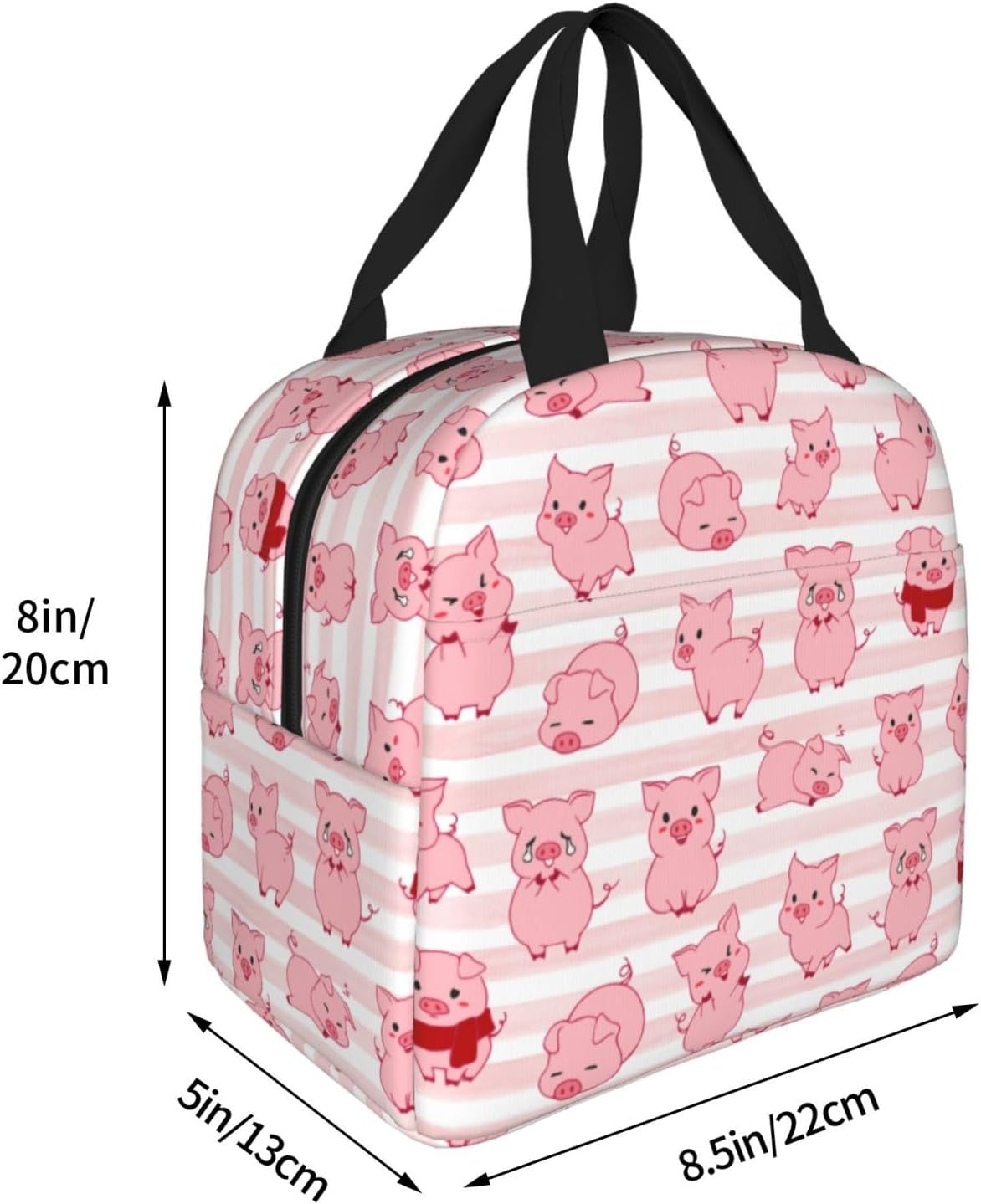 Pink Pig Lunch Box Animal Lunch Bag Insulated Reusable Lunch Tote Bag Cooler Tote Bag for Men Women