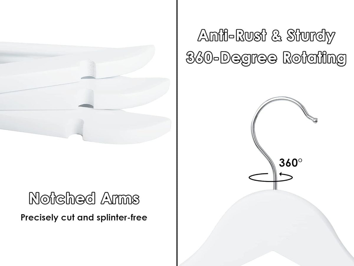StorageWorks White Wooden Hangers, 30 Pack Wood Hanger for Closet, Coat Hangers for Coats, Shirts, Pants, Bridesmaid Suits, Wedding Dress