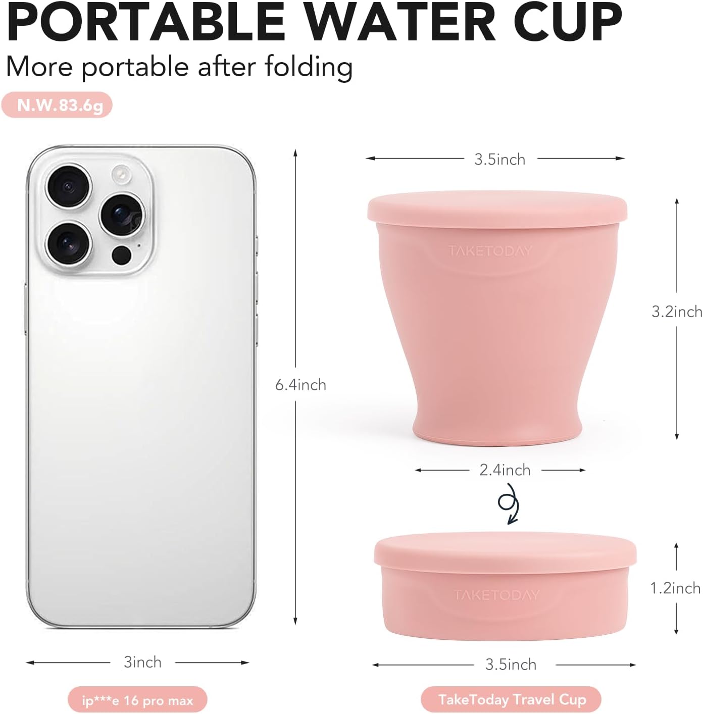 TakeToday Collapsible Travel Cup - Silicone Foldable Water Cup, BPA-Free with Lid & Waterproof Bag - Drinking Cup Set for Camping, Outdoors & International Travel(8 Oz, Lowcountry Peach)