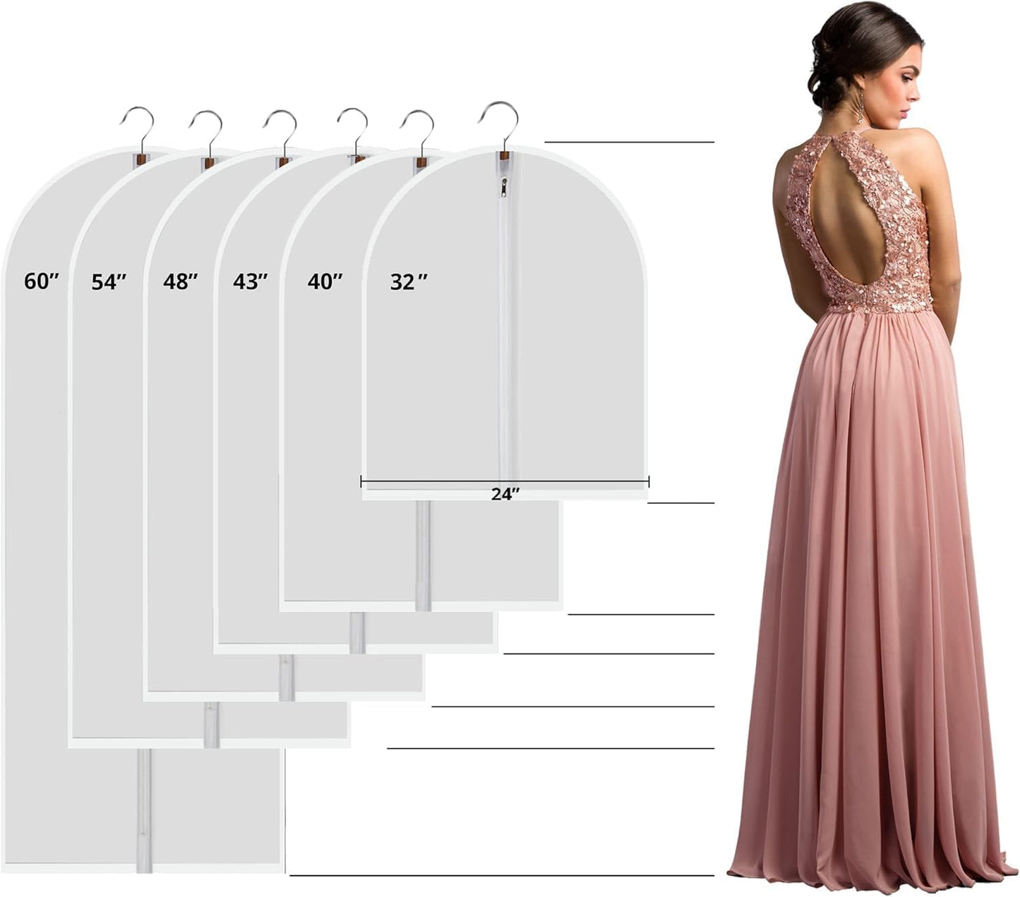Clear Garment Bags Hanging Clothes Bags (Set of 12) for Closet Storage Plastic Bag with Zipper for Suit, Sweaters Travel Laundry Wardrobe Closet Garment Dust Cover Bags - 24'' x 48''/12 Pack