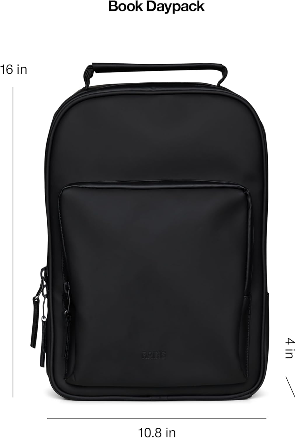 RAINS Regular Book Daypack, Backpack, Laptop Bag, Waterproof, 2 Year Warranty, Black