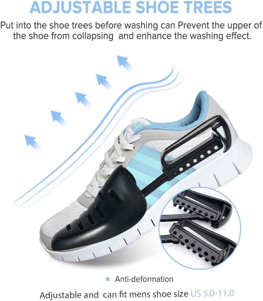 Shoes Laundry Bag Keep Shoes Clean, Shoe Wash Bag for Washing Machine, Reusable and Durable Zipper Shoe Washing Bag, Sneaker Tennis Shoe Cleaner Kit Include Pair of Adjustable Shoe Trees