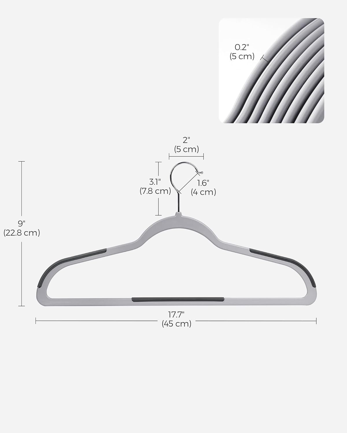 SONGMICS Clothes Hangers, Pack of 30 Plastic Coat Hangers, Space-Saving, Light Gray and Dark Gray UCRP30G