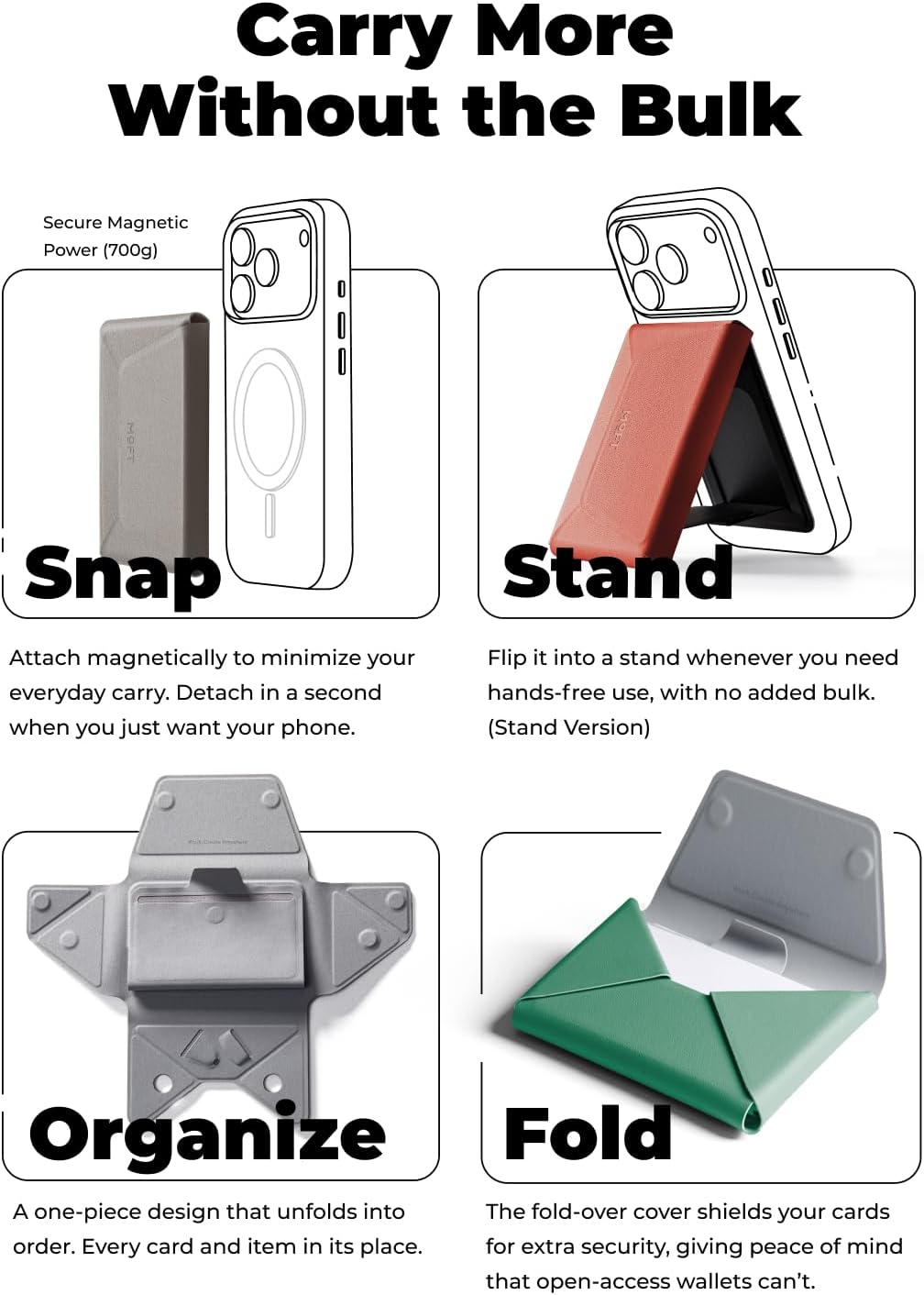 MOFT Magsafe Wallet, 8-Card Holder, Magnetic Phone Stand with Pull to Access Design, RFID Blocking, Angle Adjustment & MOVAS Minimalist Snap Field Wallet for Men Travel Essentials, Taupe
