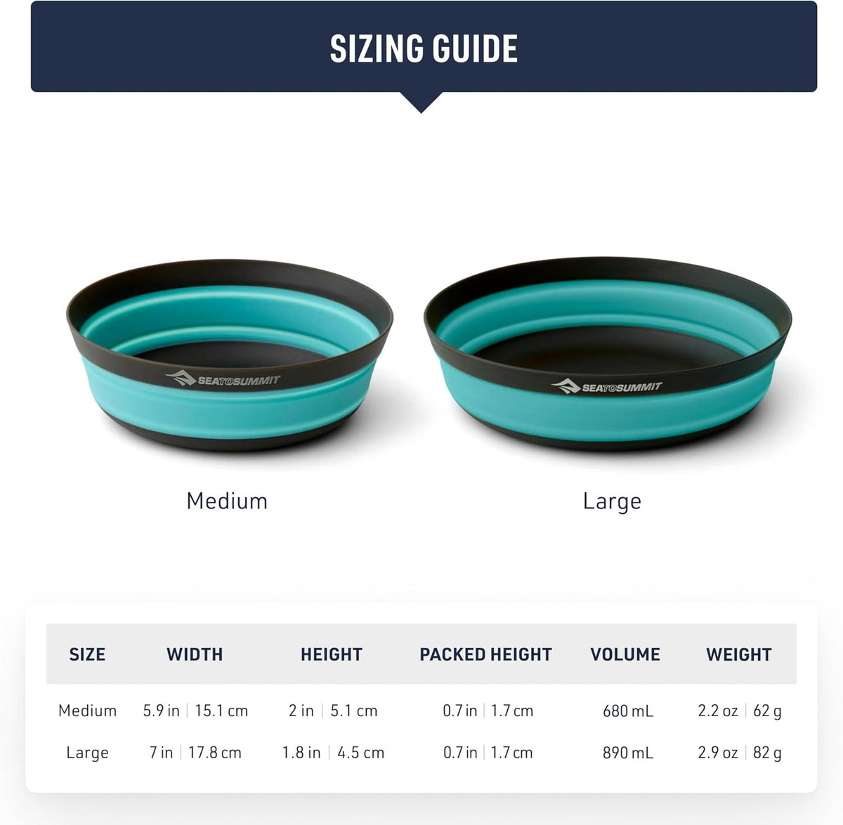 Sea to Summit Frontier Ultralight Collapsible Bowl, Medium (23 fl oz), Aqua Sea Blue