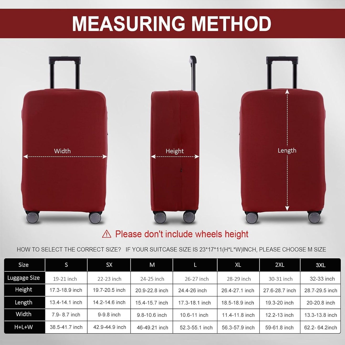 Travel Luggage Cover Suitcase Protector Scratch-Resistant Fit 19-31 Inch Suitcase, Not Included Suitcase (Claret, 2XL(30-31 inch))