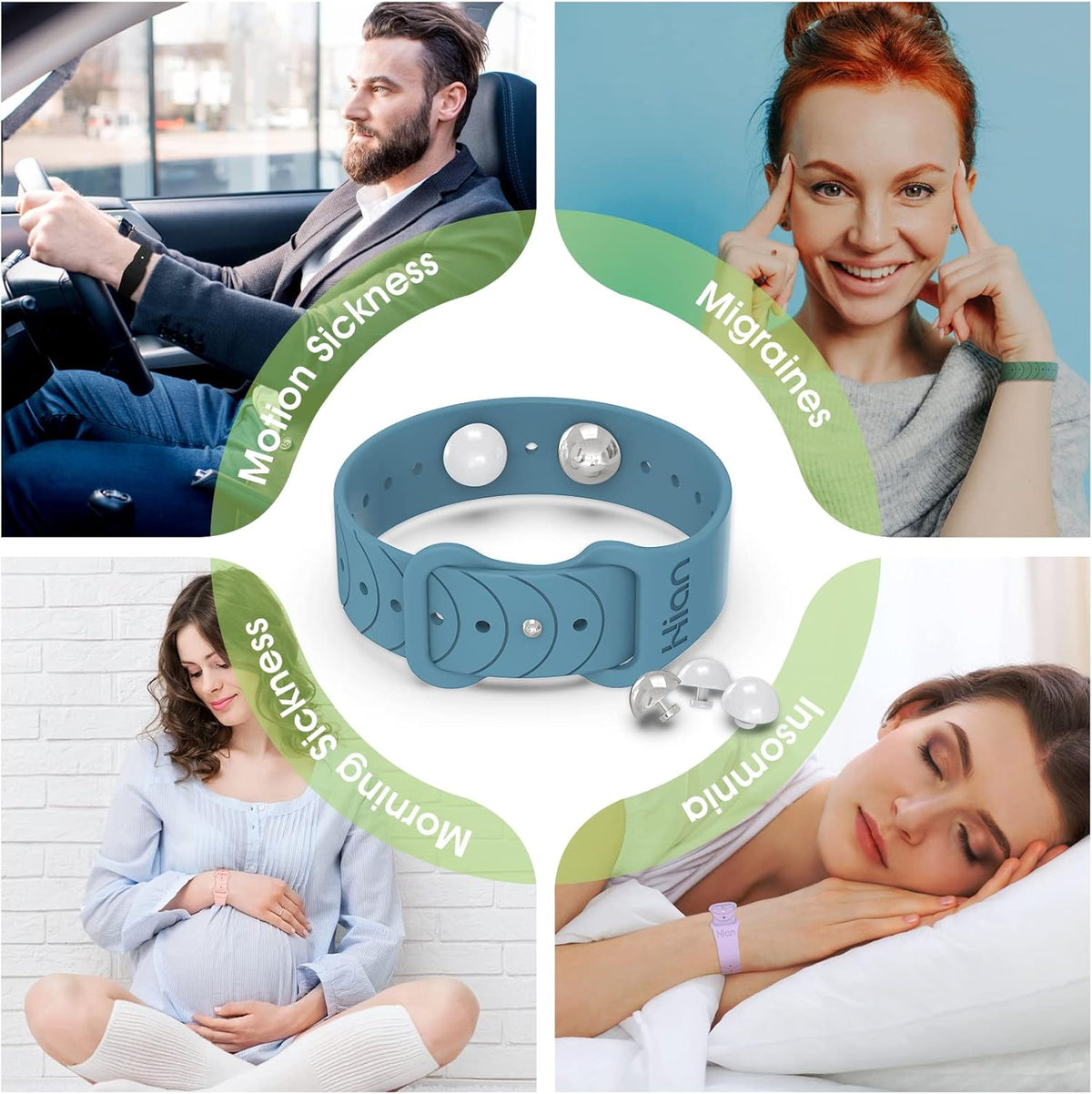 Motion Sickness Bands Anti Nausea Acupressure Wristband Sea Sickness Wristbands Nausea Bands Natural Relief Motion & Morning Sickness(Pine Green+Starlight)