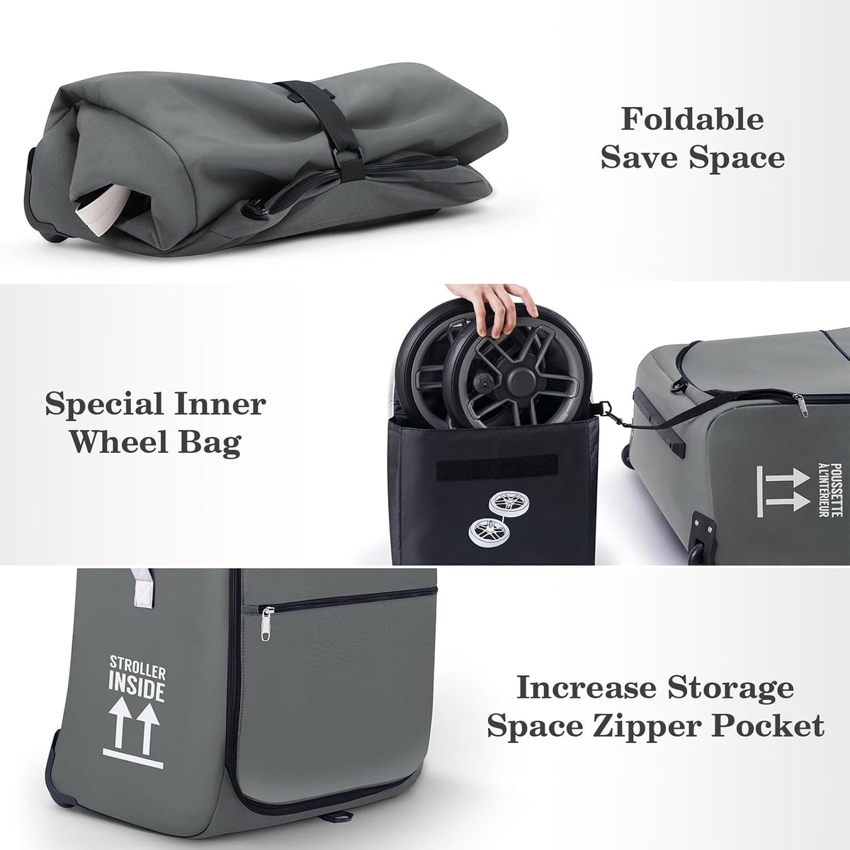 Stroller Bag for Airplane, Stroller Travel Bag Compatible with UPPAbaby Vista, Vista V2, Cruz V2, Rolling Wheel Bag with Storage Pocket, Multiple Handles, Luggage Tag for Flight Travel, Grey