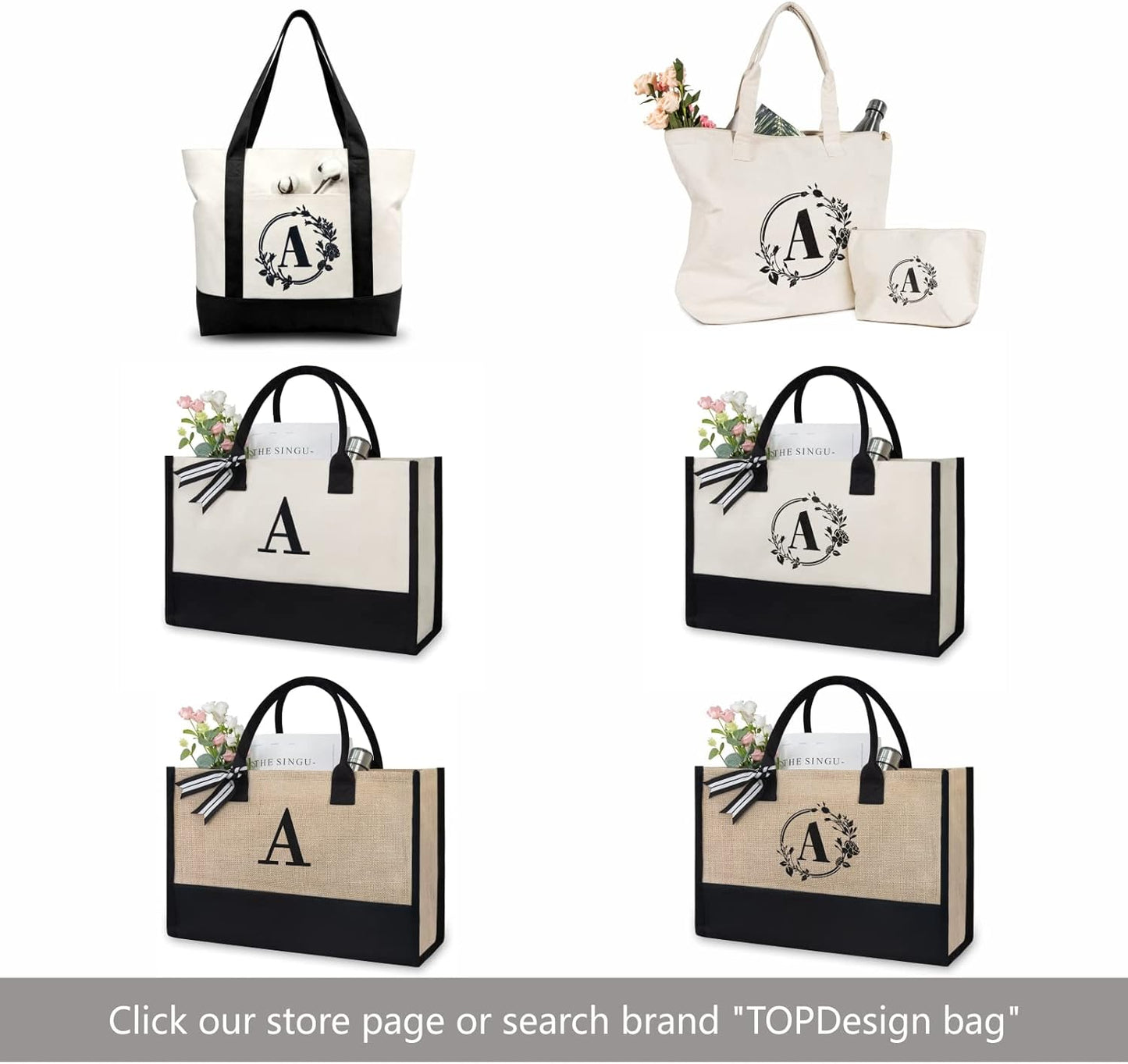 TOPDesign Initial Jute/Canvas Tote Bag, Personalized Present Bag, Suitable for Wedding, Birthday, Beach, Holiday, is a Great Gift for Women, Mom, Teachers, Friends, Bridesmaids (Letter Z)