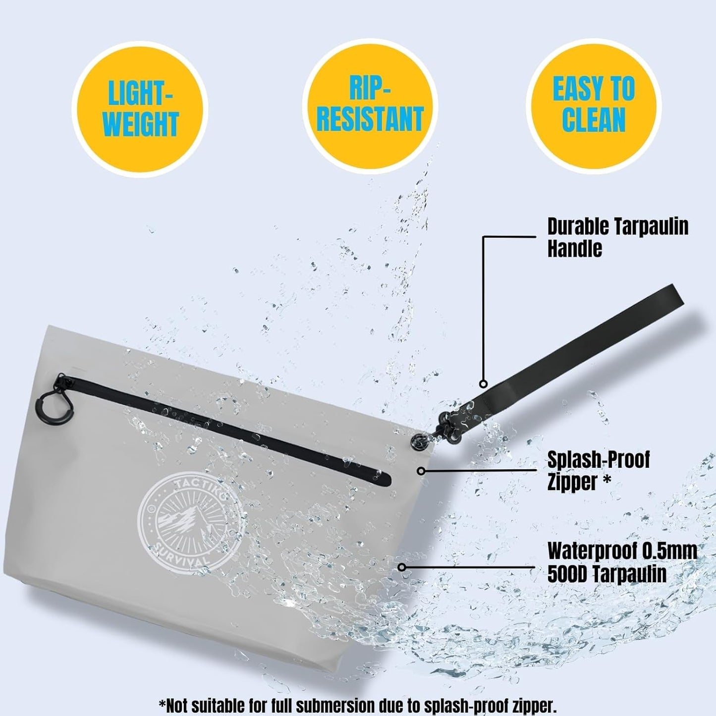 Tactiko Heavy-Duty Splash Water Resistant Zipper Pouches - Hold-All Organizers for Dry Bags, Travel Bags (1, Gray)