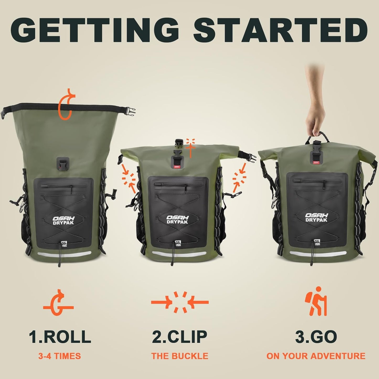 Waterproof Backpack Dry Bag 35L/55L/85L ā Heavy Duty Roll-Top Hiking Backpack Sack Keeps Gear Dry for Travel, Kayaking, Boating, Camping, Rafting and Fishing