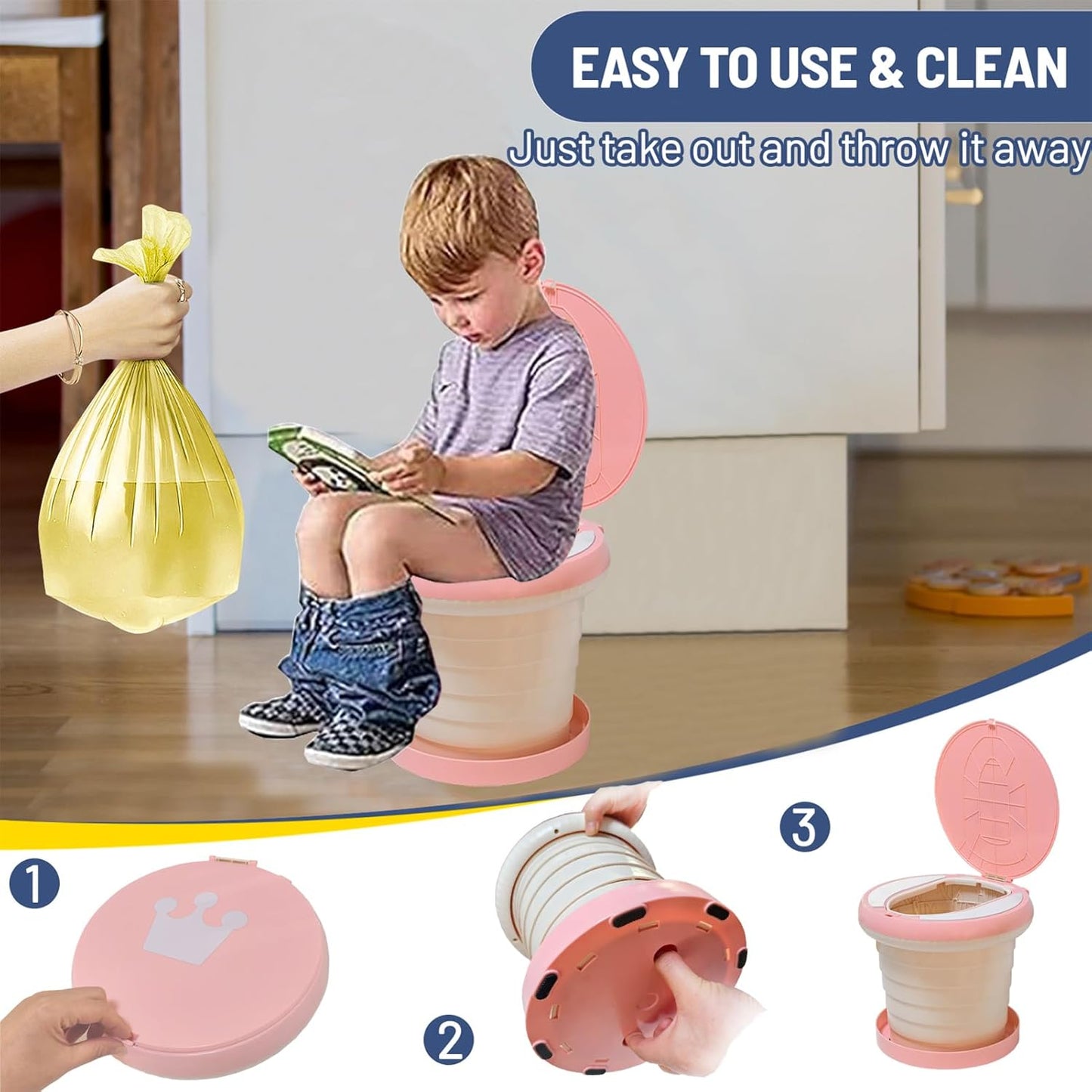 SunnySmile Travel Potty for Toddler, Portable and Foldable Toilet, Apply to Seat Emergency Toilet for Car, Camping, Outdoor, Indoor (pink, large)