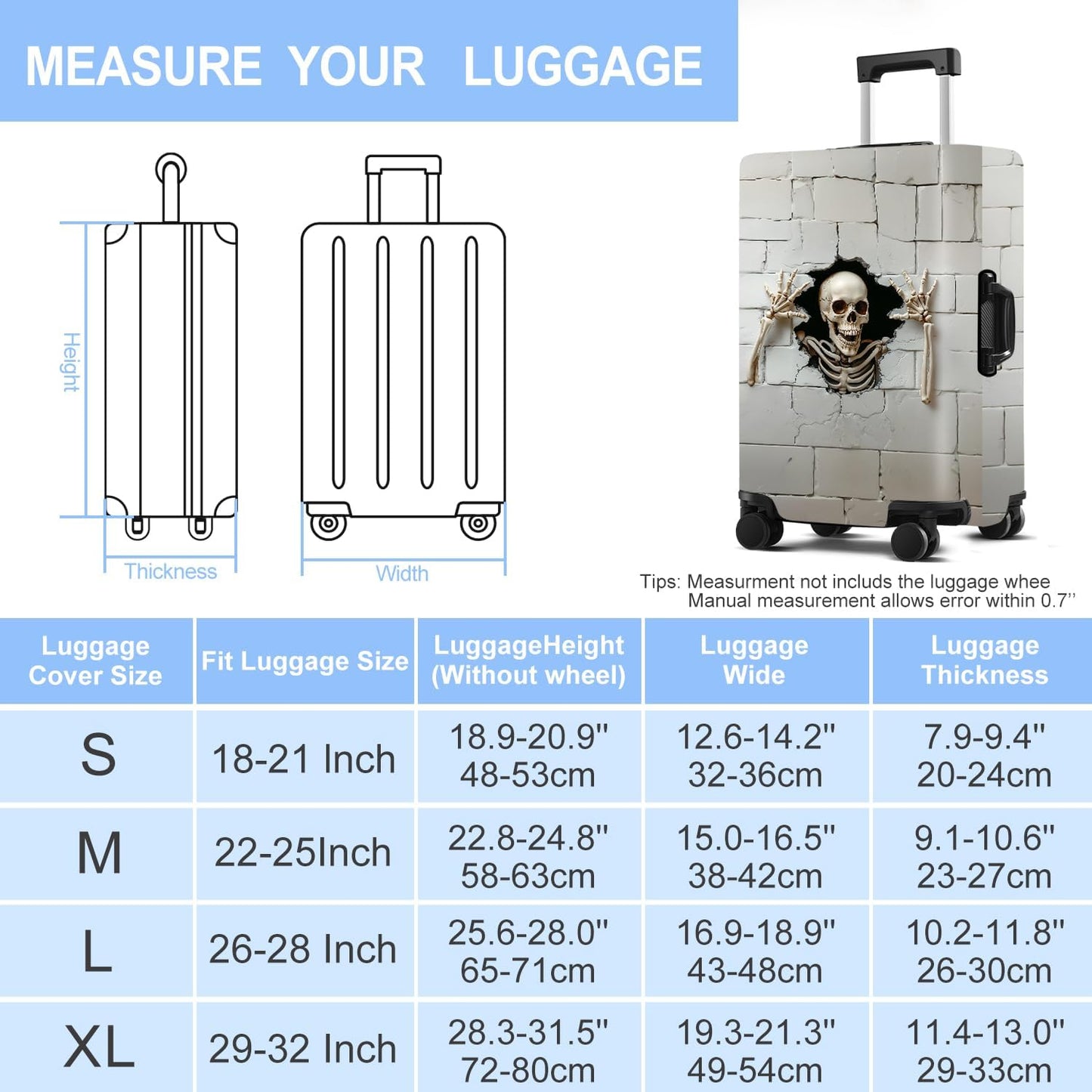 Luggage Cover Washable Suitcase Protector Anti-Scratch,Stretchable Fit for 20-34Inch Luggage Durable Travel Bag Cover with Zipper Closure (Skull, M(fits 24-26Inch suitcase))