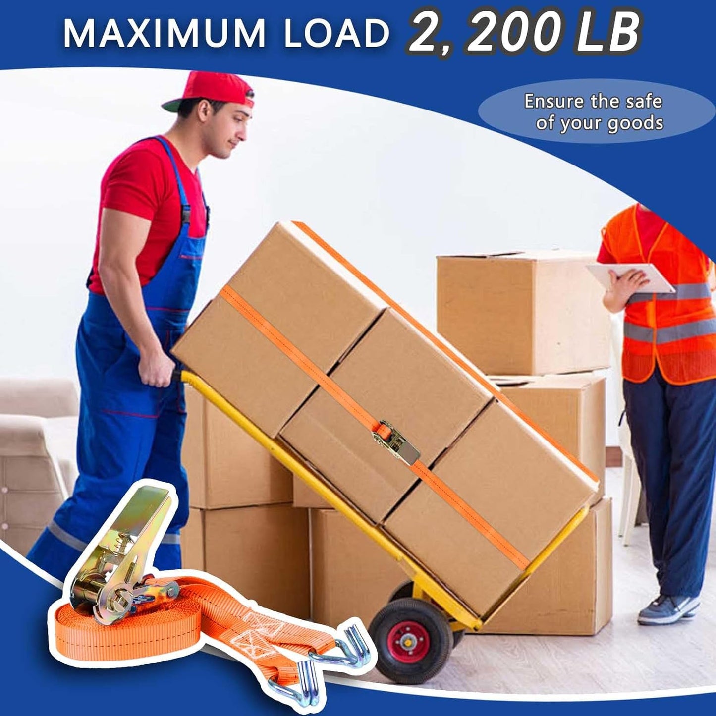 Ratchet Straps (4-Pack), 1 Inch x 16.4 Feet (2200lb Break Strength) with Sturdy Metal Hooks, 1x Work Gloves, Heavy Duty Tie Down Straps for Truck, Cargo Trailer, Motorcycle, Luggage, Moving (Orange)