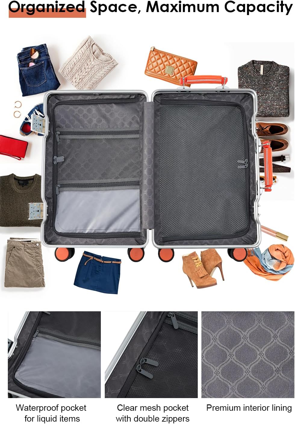 HotWay 26 Inch Hardside Checked Luggage with Leather Handle, PC Zipperless Suitcase with Spinner Wheels and TSA Locks, Lightweight Checked Luggage for Travel, Grey