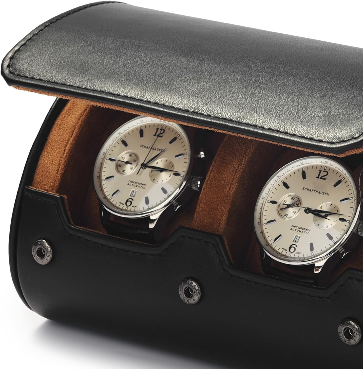 Oirlv Premium Leather Watch Roll Travel Case 2-Slot Watch Box for Men and Women Storage & Organizer Display, Anniversary Birthday(Black)