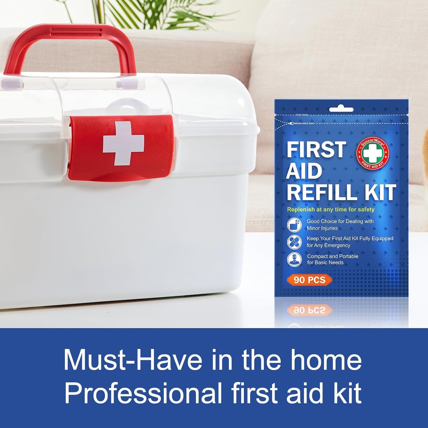 90 Pieces First Aid Refill Kit - Wound Care Kit Includes Bandages for Home, Travel, Hiking - Portable Replacement Kit for First Aid Medical Supplies(2 Set)