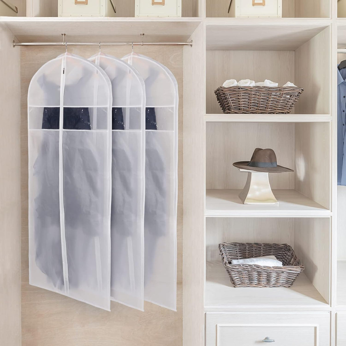 Zilink 60-Inch Long Dress Garment Bags for Storage With 3" Gusset - Clear Coat Cover Bag for Gowns and Closet Storage