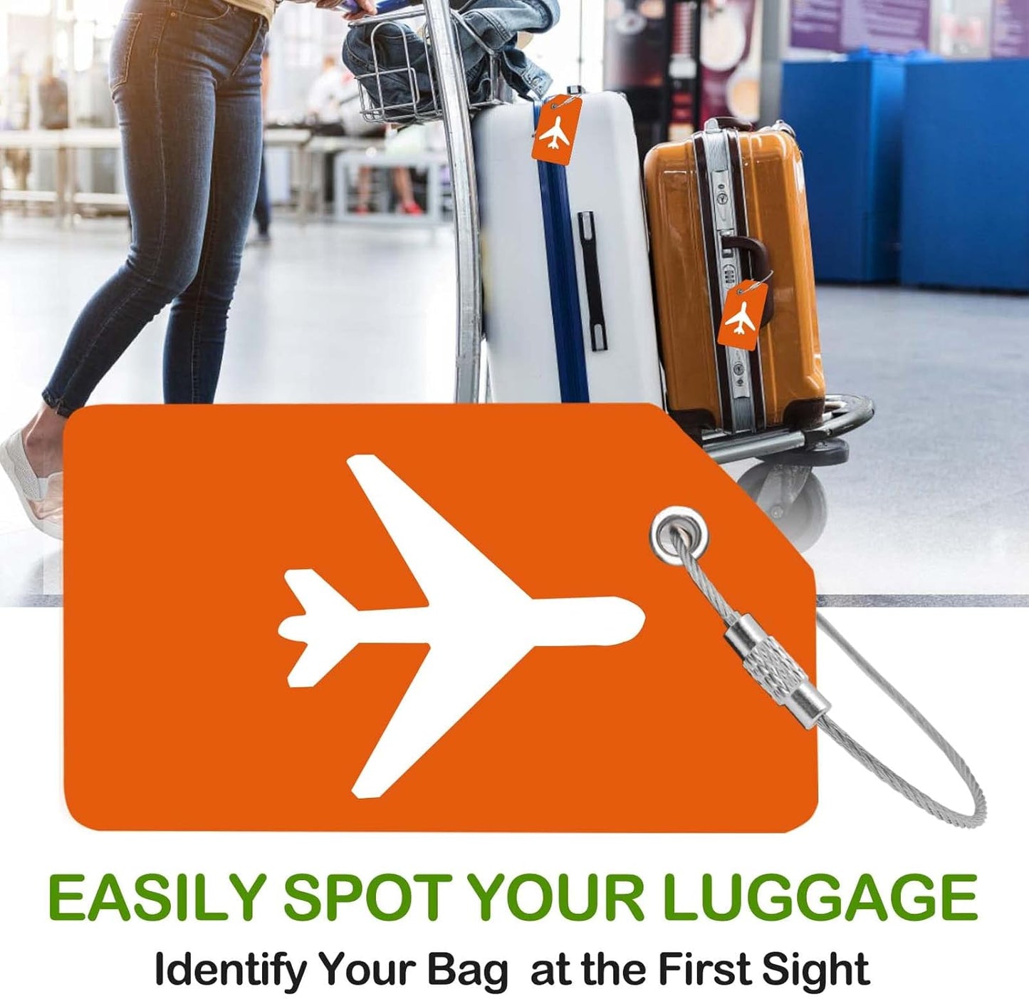 8pack Luggage Tags for Suitcases with Name ID Card, Quickly Spot Luggage Identifier Tags, Flexible Silicone Name Tags for Backpacks, Suitcases, Travel Bags, Baggage, Cruise (Orange)