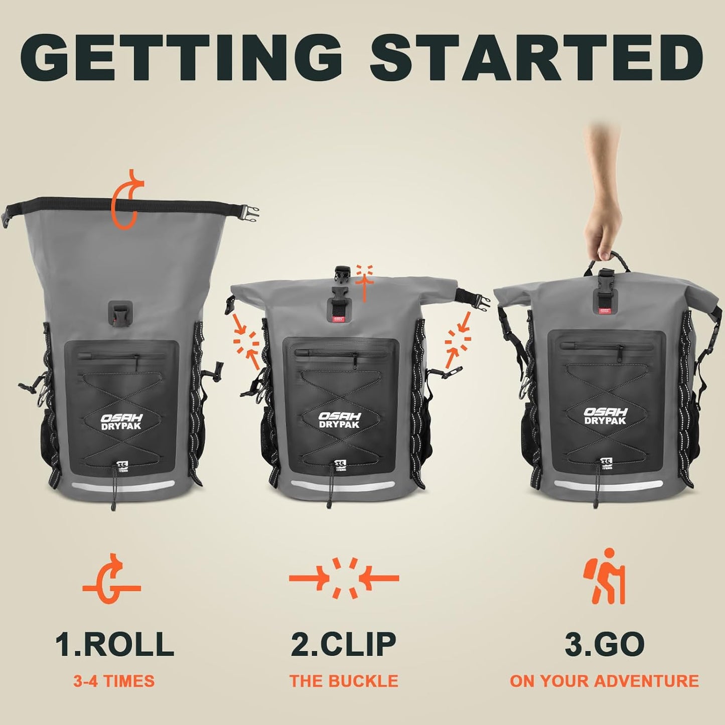Waterproof Backpack Dry Bag 35L/55L/85L ā Heavy Duty Roll-Top Hiking Backpack for Travel, Kayaking, Boating, Camping, Rafting and Fishing