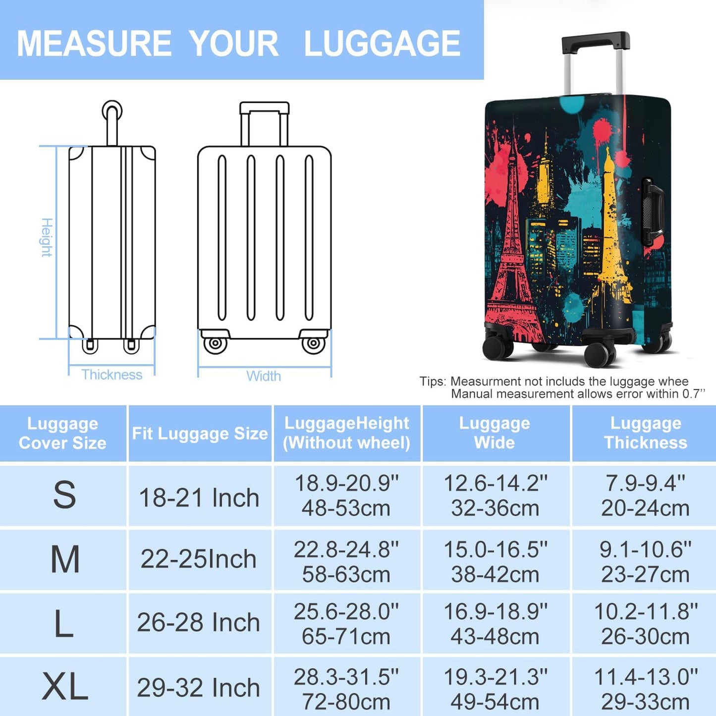Luggage Cover Washable Suitcase Protector Anti-scratch Suitcase cover Fits 20-34 Inch Luggage (Tower-4, L(28-30inch suitcase))