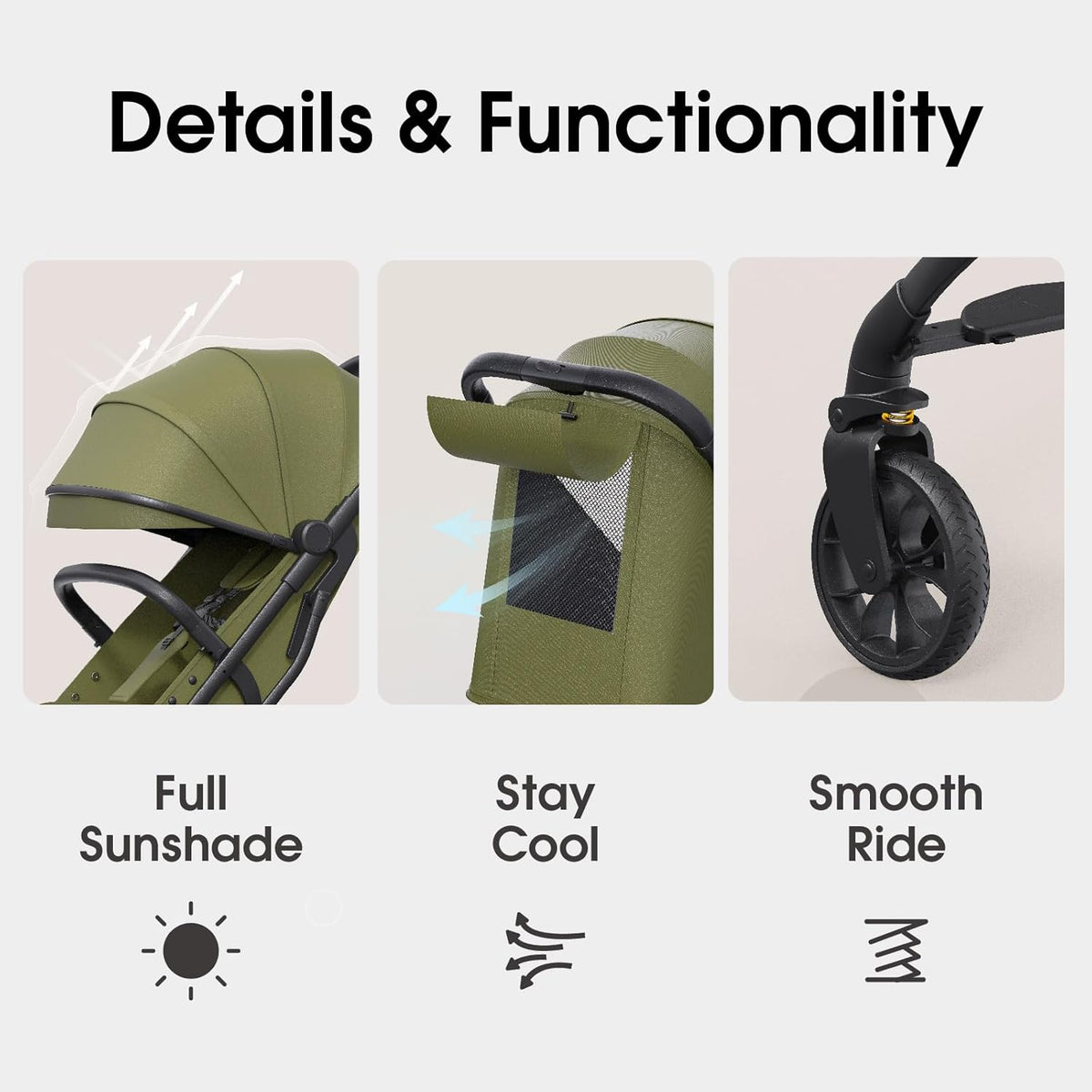 newyoo Lightweight Travel Stroller for Toddlers, Compact Fold Baby/Infant Stroller with Telescoping Handle & Cup Holder, Airplane-Friendly, One-Hand Easy Fold, Near Flat Recline Seat, TR18, Green