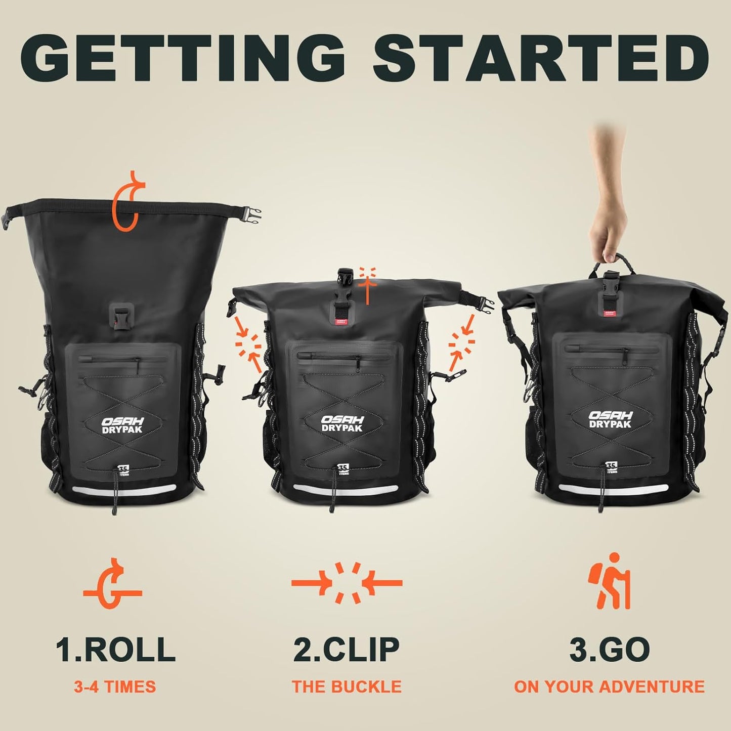 Waterproof Backpack Dry Bag 35L/55L/85Lā Heavy Duty Roll-Top Hiking Backpack for Travel, Kayaking, Boating, Camping, Rafting and Fishing