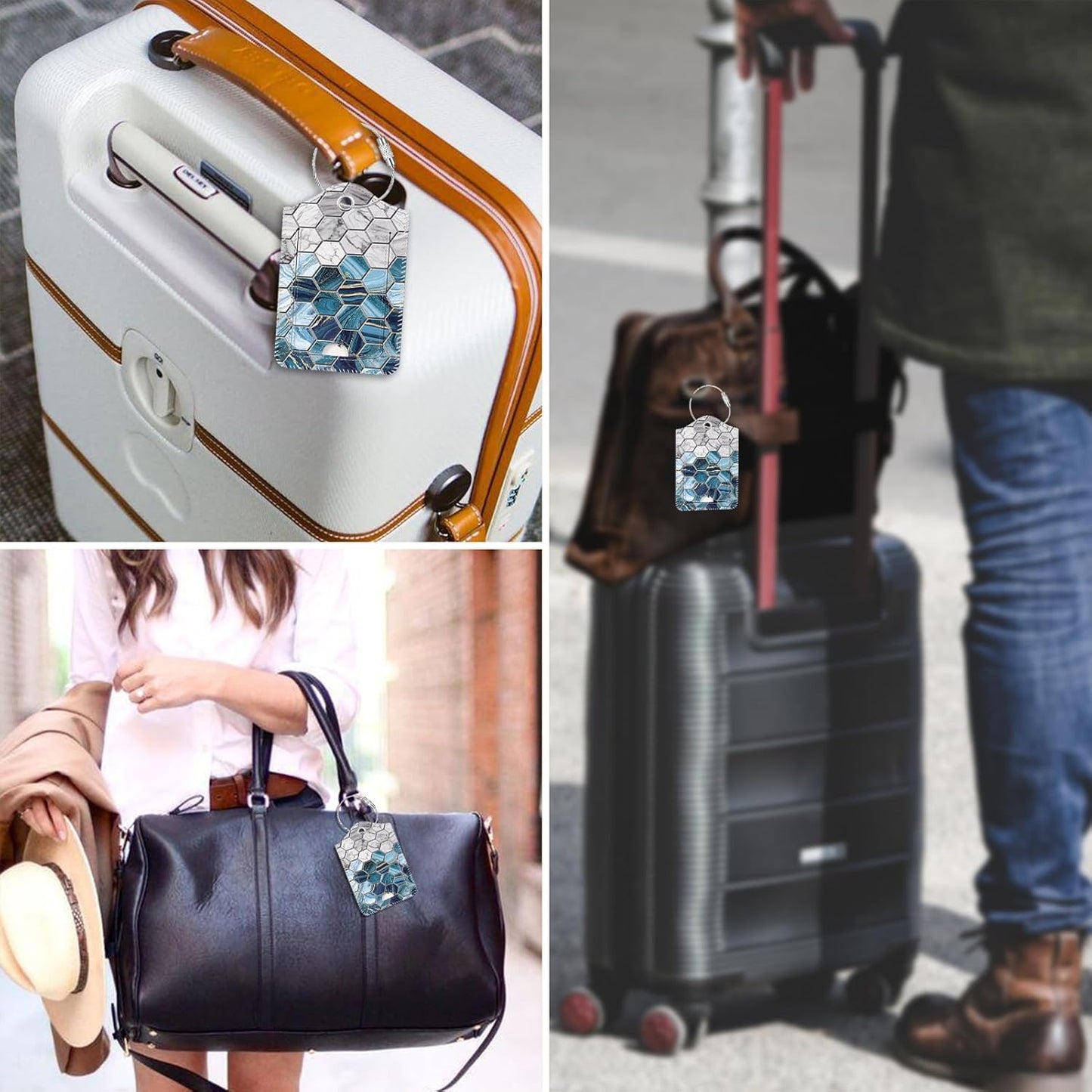 Fintie Luggage Tags, Privacy Cover ID Label with Stainless Steel Loop and Address Card for Travel Bag Suitcase, Agate Hexagons (2 Piece)