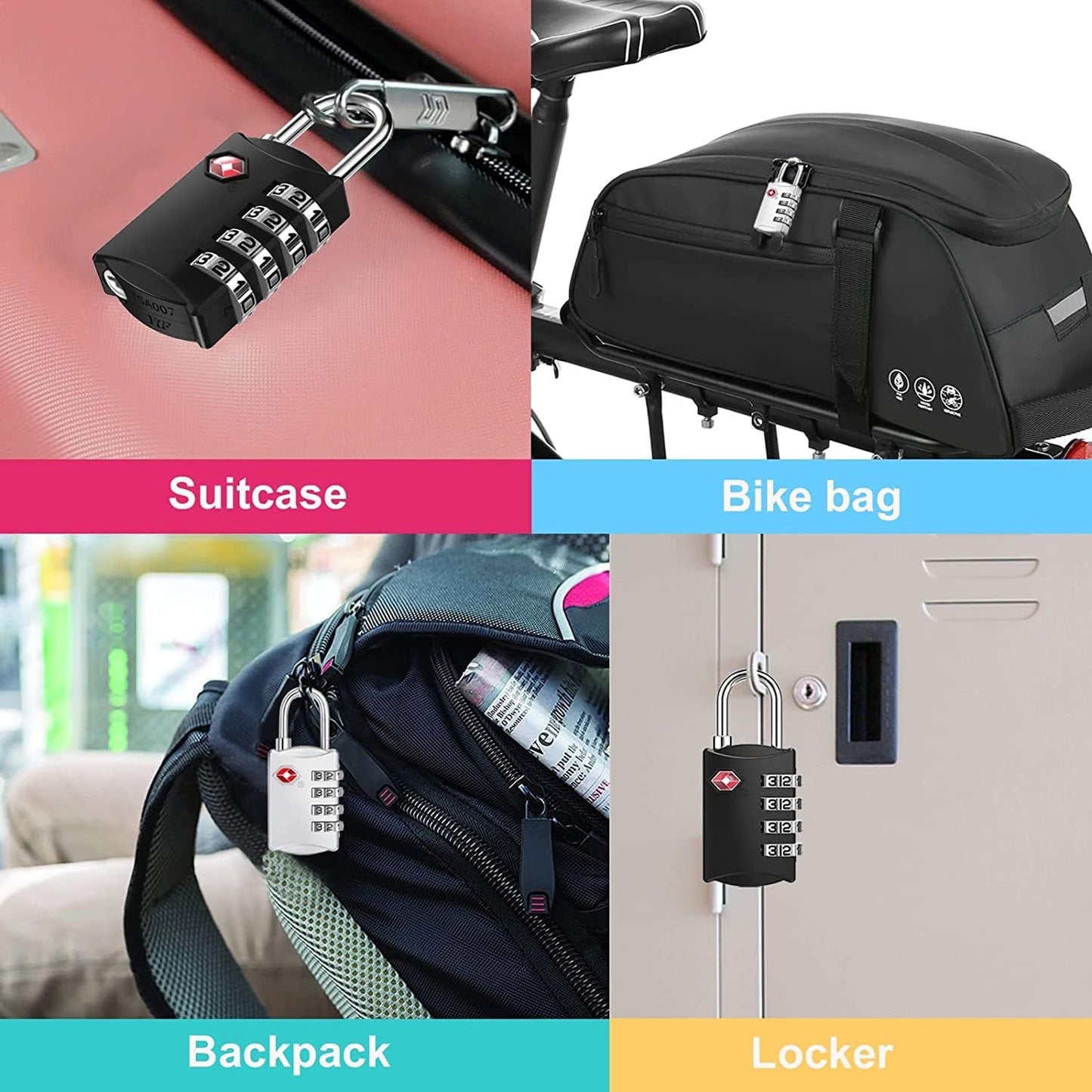 ZHEGE Travel Locks 2 Pack, Luggage Locks for Train, 4 Digit Combination Locks for Suitcase, Backpack, Briefcase Zipper (2 Pack, Black and Silver)
