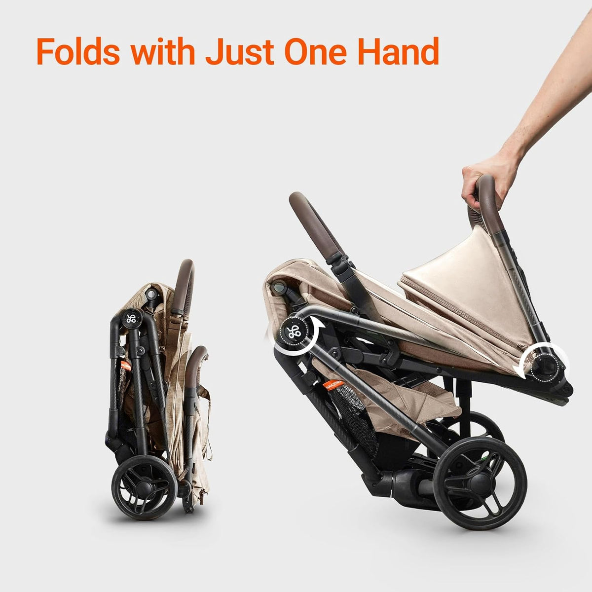 Lightweight Baby Travel Stroller with Carbon Fiber Frame, Compact & Airplane-Friendly, One-Handed Folding Design, 11.6 lbs, Perfect for Toddlers, Organizer & Cushion Included, Simply Taupe