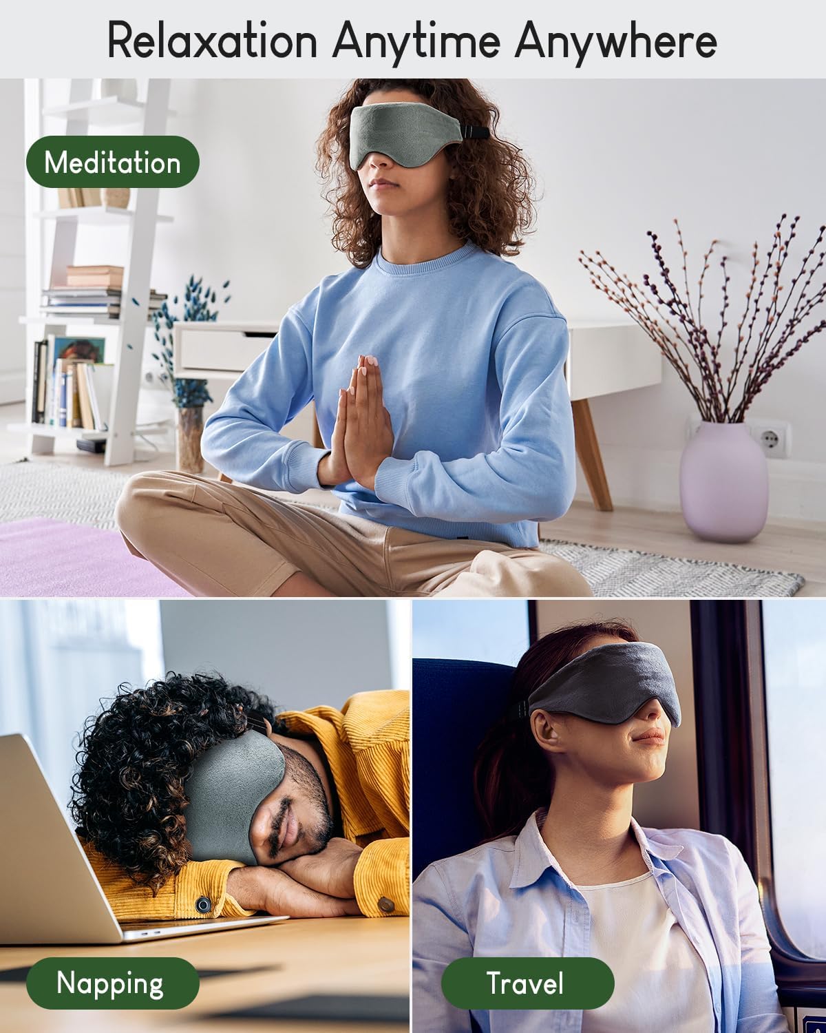 Sivio Weighted Eye Mask for Sleeping, Cooling & Cozy Reversible Blackout Sleep Mask for Women & Men, Microwave Freezable Heavy Blindfold for Migraine, Travel, Meditation, 0.55lbs, Grey