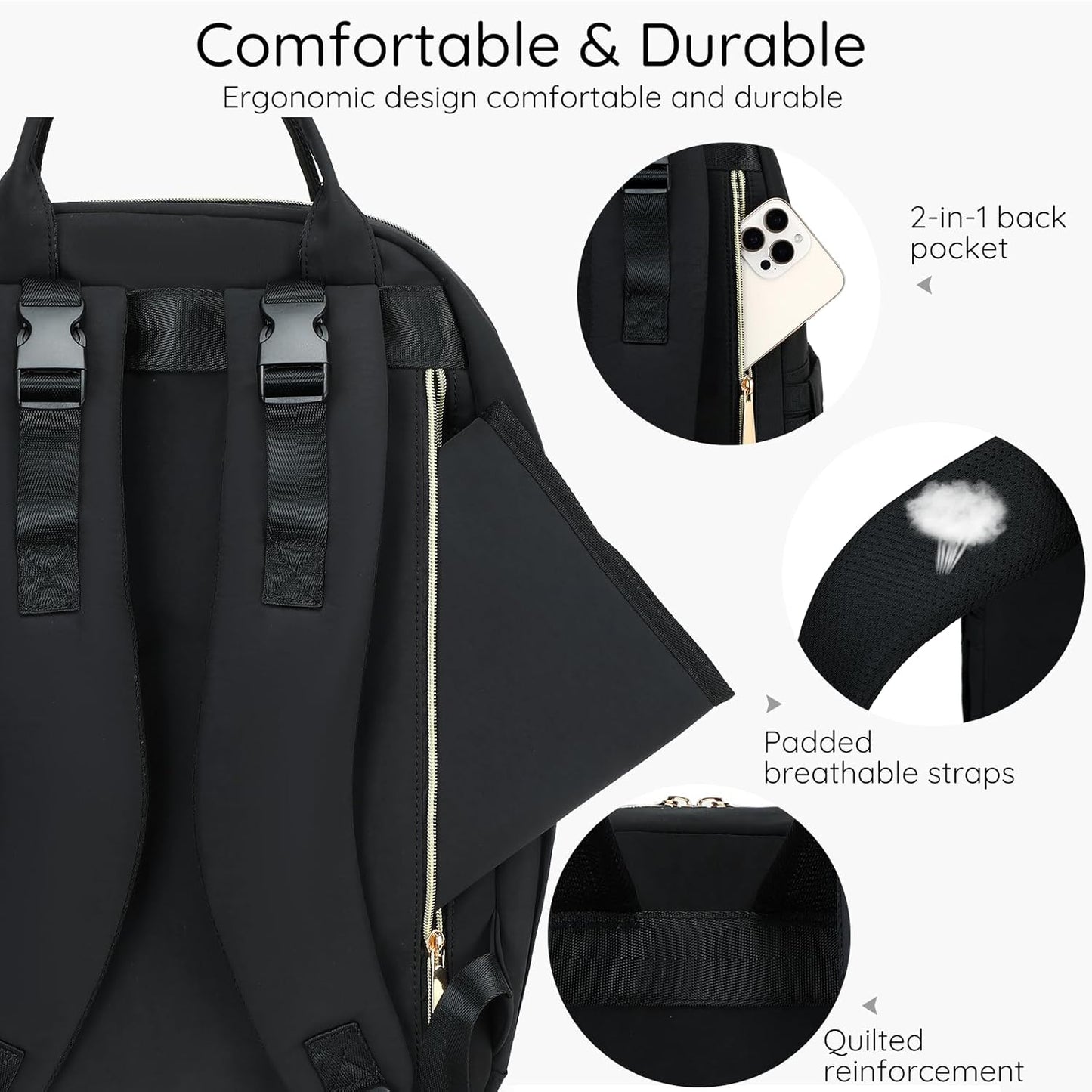 Diaper Bag Backpack - Large Multi functional, Boys, Girls & Baby Travel Essentials Tote with Changing Pad, Insulated Pockets, Stroller Straps, Waterproof - Baby Backpack for Mom & Maternity (Black)