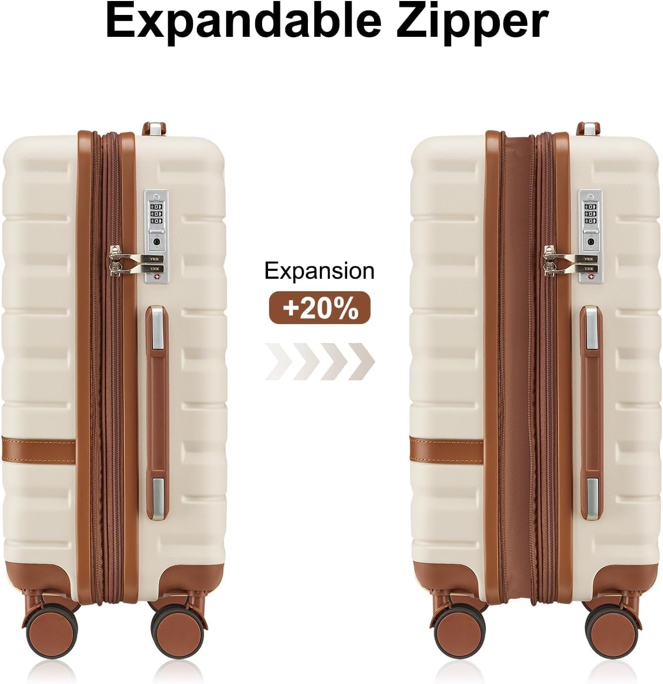 Luggage Sets 3 Piece with TSA Lock Hardside PC+ABS Carry On Suitcase with YKK Zippers Lightweight Rolling Travel Luggage Sets with Spinner Wheels (Beige, 4 Piece Sets(14/20/DB/TB))