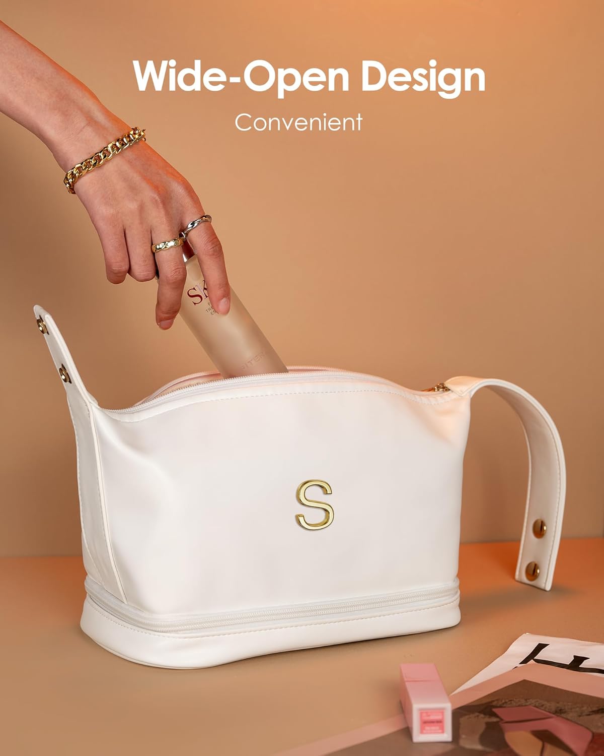 Gifts for Female, Personalized Makeup Bags with Handle, Mrs Gifts Teenage Girls Cosmetic Bag, Large Capacity PU Leather Makeup Bags Letter Travel Toiletry Bag with Makeup Brush Organizer