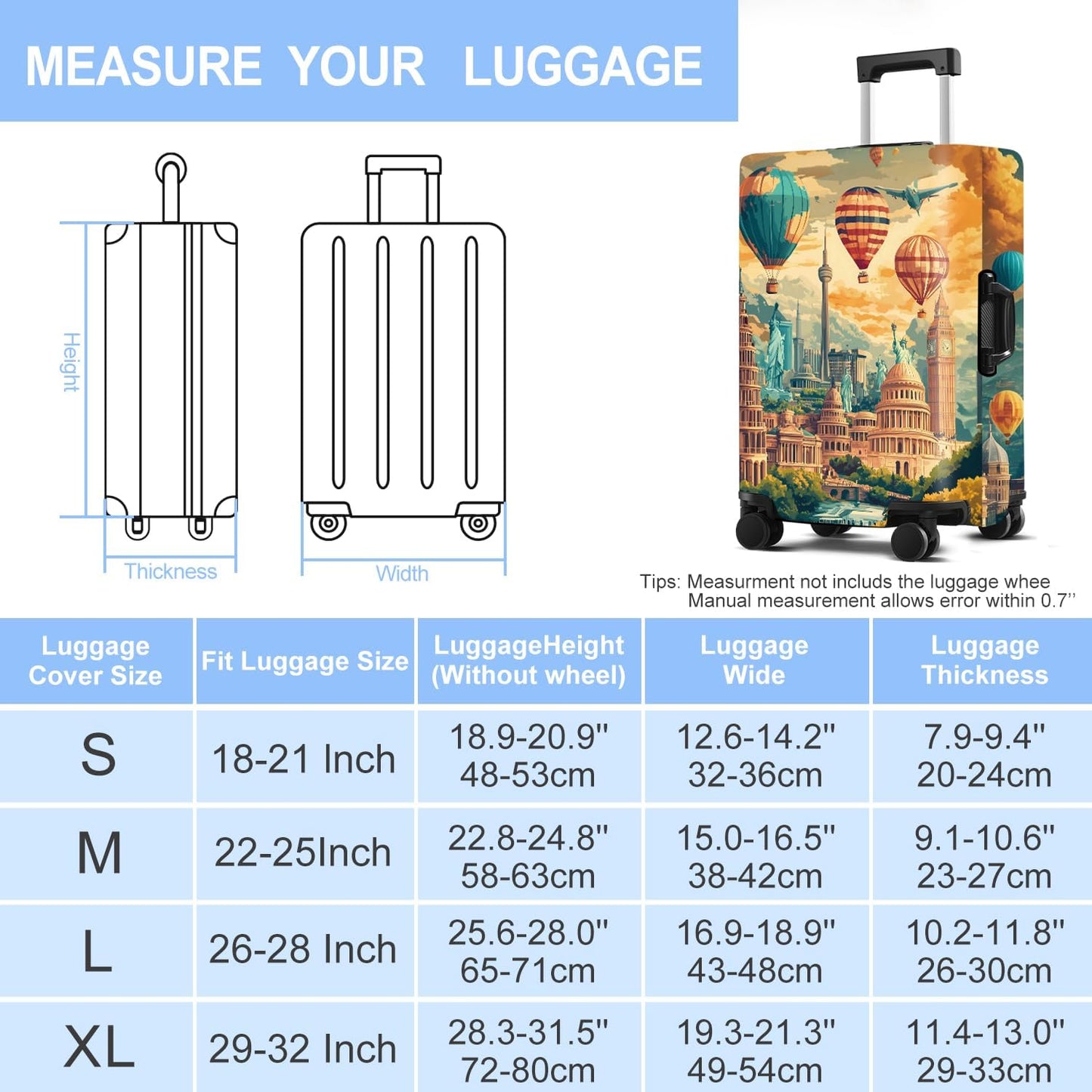 Luggage Cover Washable Suitcase Protector Anti-scratch Suitcase cover Fits 20-34 Inch Luggage (Balloon, M(24-26inch suitcase))