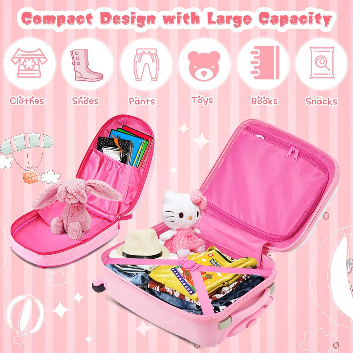 HONEY JOY Kids Luggage, 12" Toddler Backpack & 16" Travel Suitcase with Wheels, Lightweight Toddler Girls Suitcase, Durable ABS Hardshell, 2Pcs Carry On Luggage Set for Boys Girls(Unicorn)