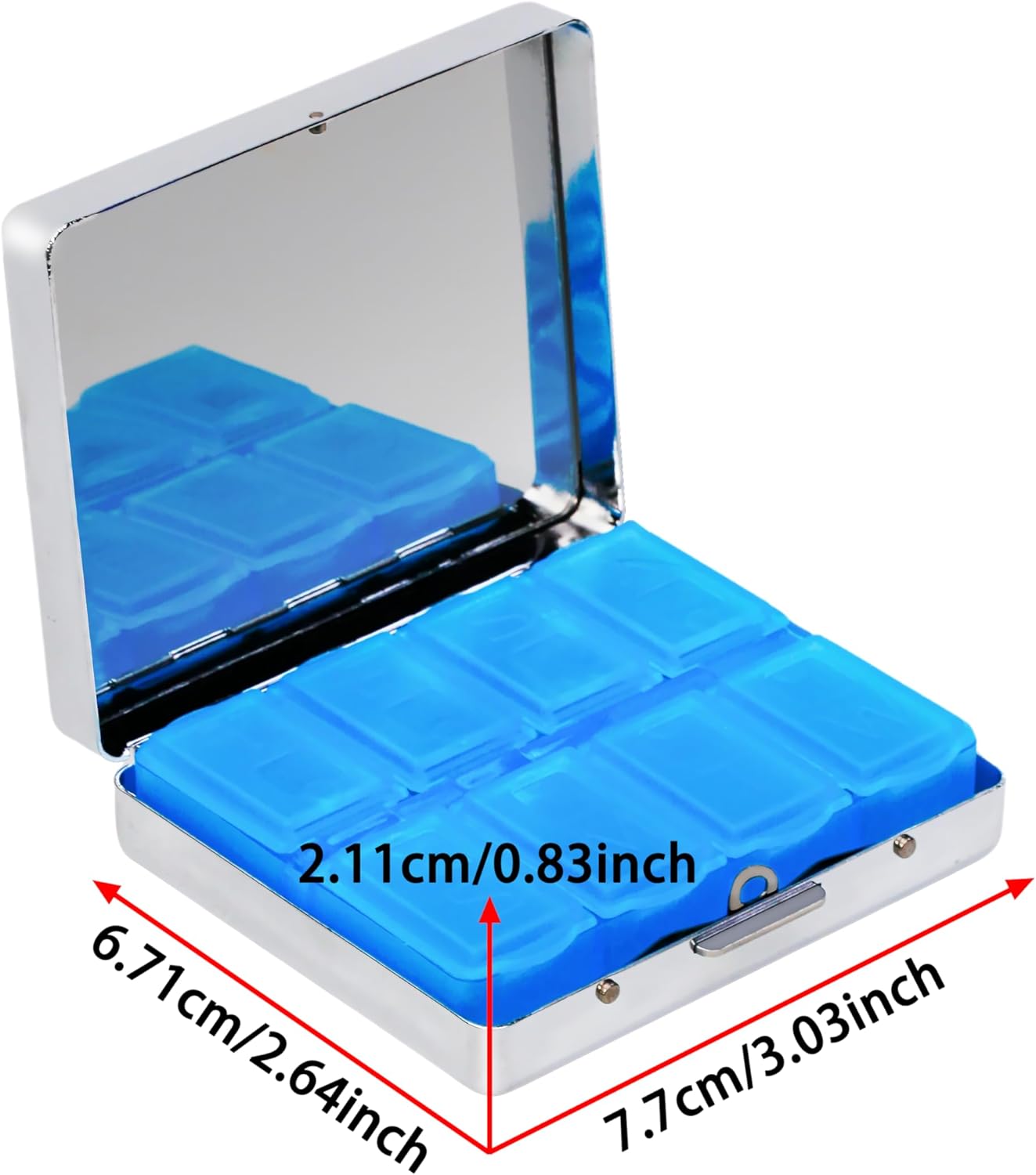 8‑Compartment Metal Pill Box Organizer – Portable Medicine Case 3″×2.6″ | Food‑Grade Dividers | Secure Snap Button Lid | Travel & Gift for Seniors (Howling at The Moon)