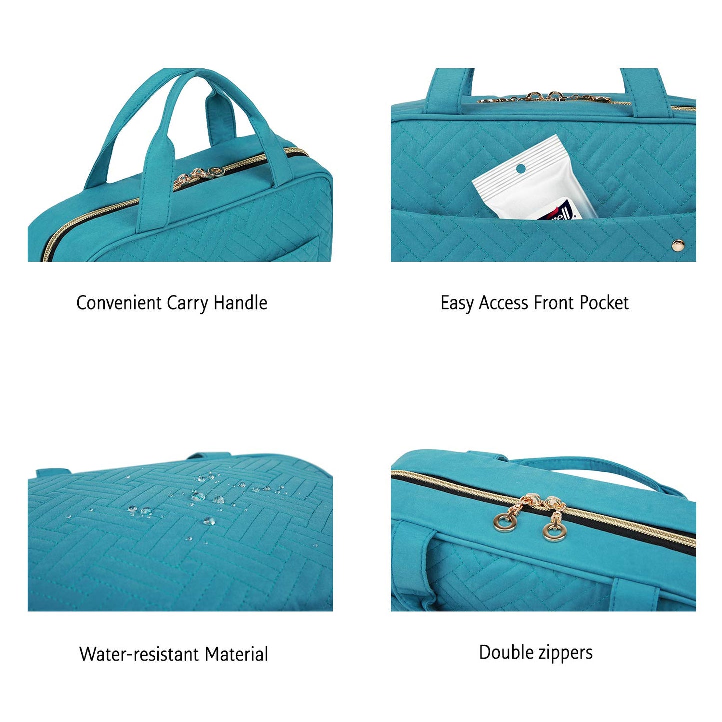BAGSMART Toiletry Bag Travel Bag with Hanging Hook, Water-resistant Makeup Cosmetic Bag Travel Organizer for Accessories, Shampoo, Full Sized Container, Toiletries,Large-Teal