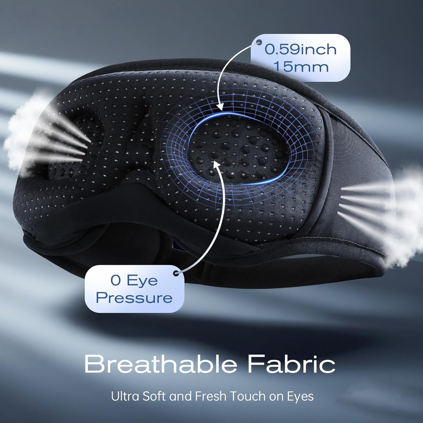 3D Sleep Mask with Bluetooth Headphones, Sleeping Headphones for Side Sleepers, Wireless Music Eye Mask with Ultra-Thin Stereo Speakers for Men, Women, Tech Gifts, Deep Blue