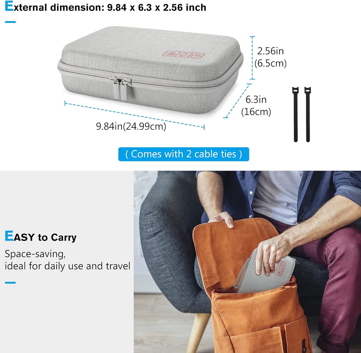 ProCase Hard Travel Electronic Organizer Case for MacBook Power Adapter Chargers Cables Power Bank Apple Magic Mouse Apple Pencil USB Flash Disk SD Card Small Portable Accessories Bag